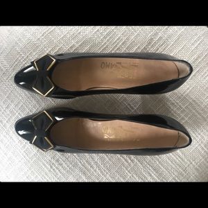 Salvatore Ferragamo Black Patent Low Heels